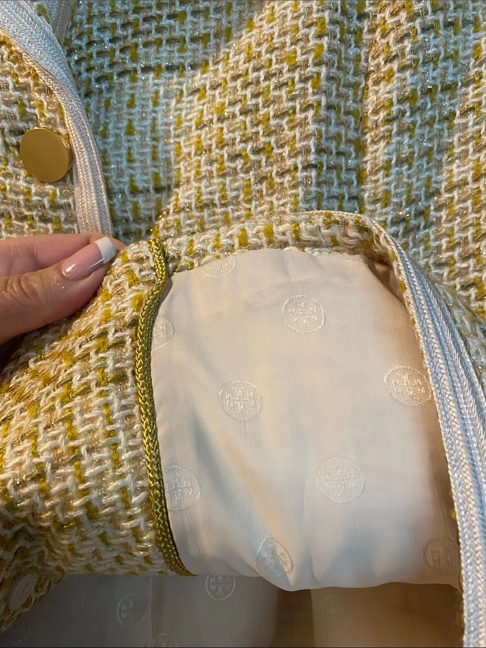 Tory Burch Stunning Sparkling Thread Gold Logo Buttons Logo Lined Jacket